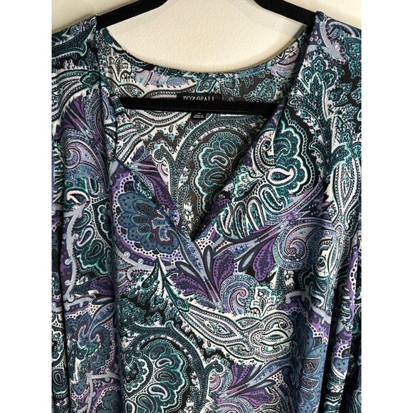 Roz & Ali Paisley Shift Plus SZ Dress 1X Boho Chic 3/4 Sleeve Flowy lightweight - Picture 9 of 10